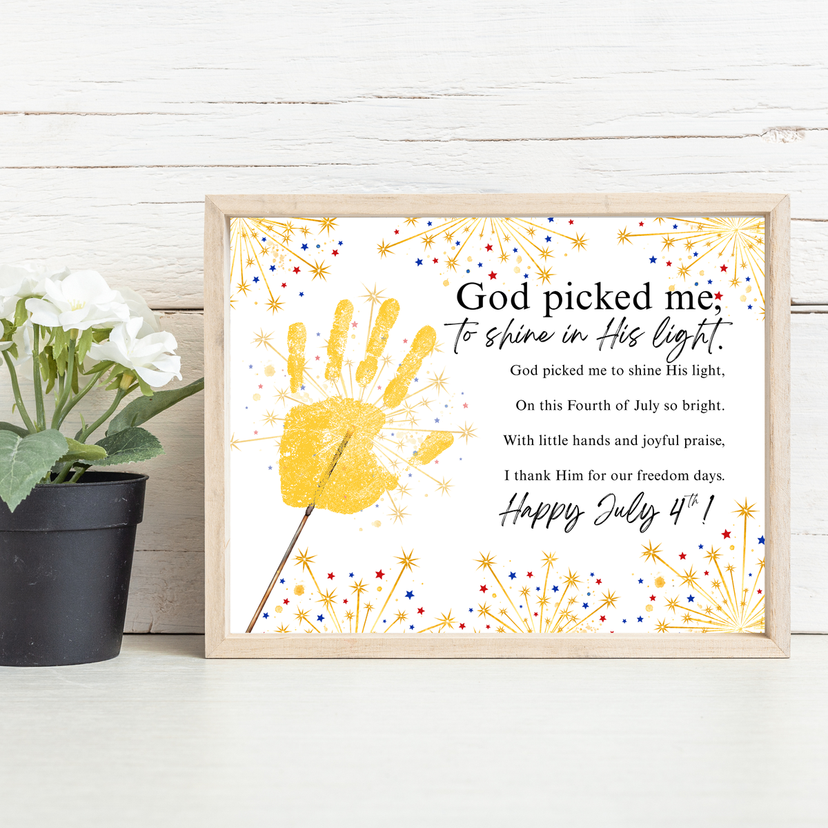 Christian July 4th Handprint Craft Printable | God Picked Me to Shine His Light | Patriotic Kids Keepsake Activity