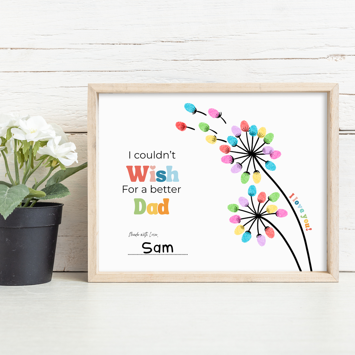 Father’s Day & Dad Birthday Fingerprint Craft Printable | I Couldn’t Wish for a Better Dad | Dandelion Keepsake Gift from Kids | Preschool DIY Printable