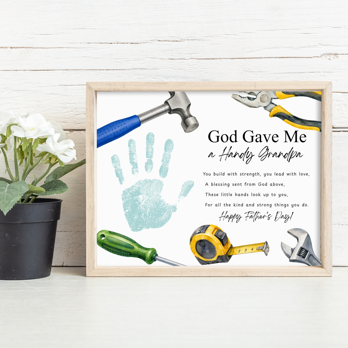 Christian Father's Day Handprint Craft Printable | God Gave Me a Handy Grandpa Grampy Papaw | Faith-Based Grandpa Gift from Kids | Grandfather Keepsake