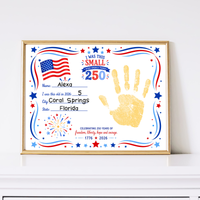 250 Years of Freedom Handprint Craft Printable, Happy Birthday America Keepsake, I Was This Small When America Turned 250, July 4th Activity