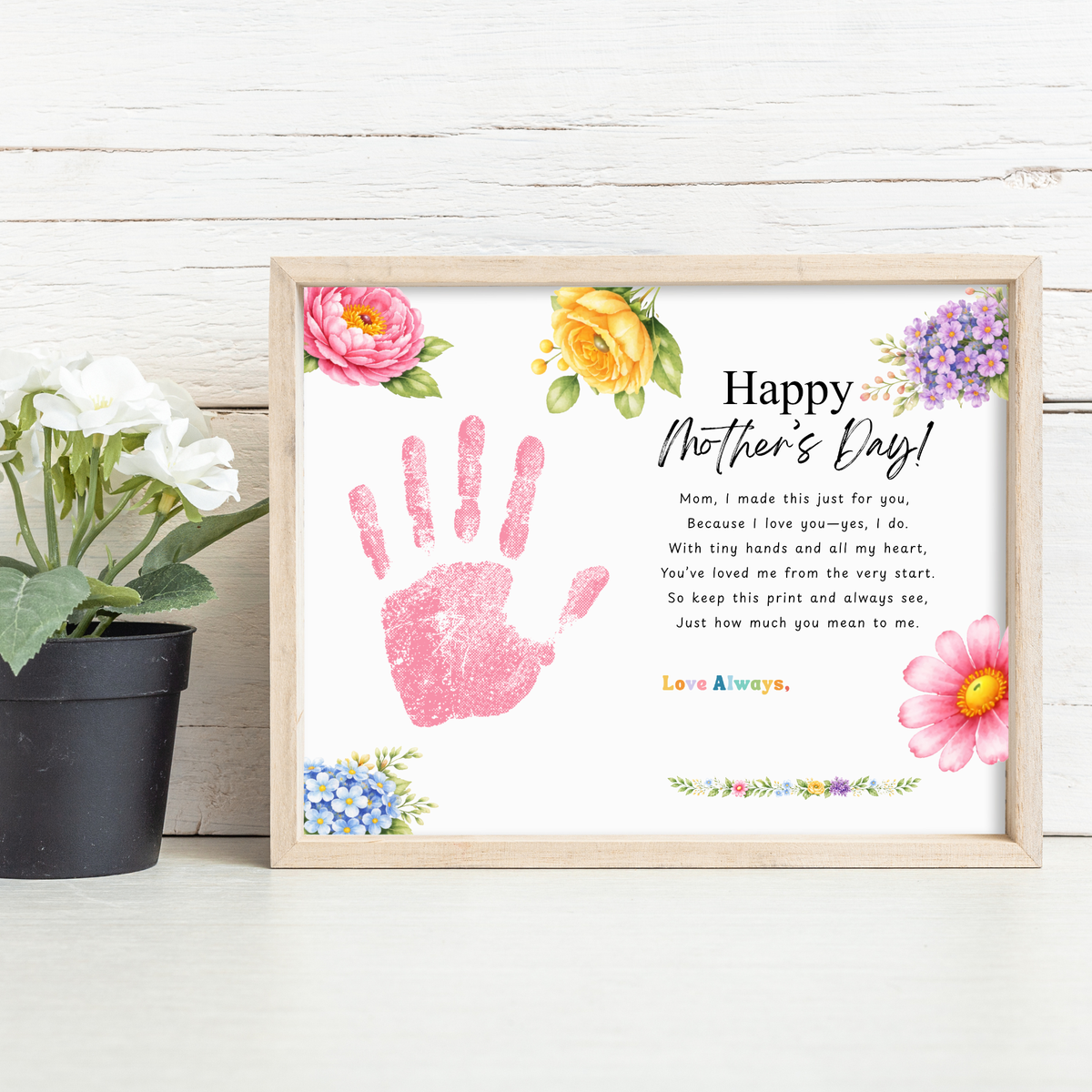 Mother’s Day Handprint Craft Printable | Happy Mother’s Day Keepsake Gift from Kids | Preschool DIY Handprint Art | Floral Mom Gift PDF