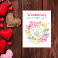 Faith-Based Valentine Heart Candy Handprint Craft Printable | Wonderfully Made by God Keepsake | Psalm 139:14 Valentine PDF