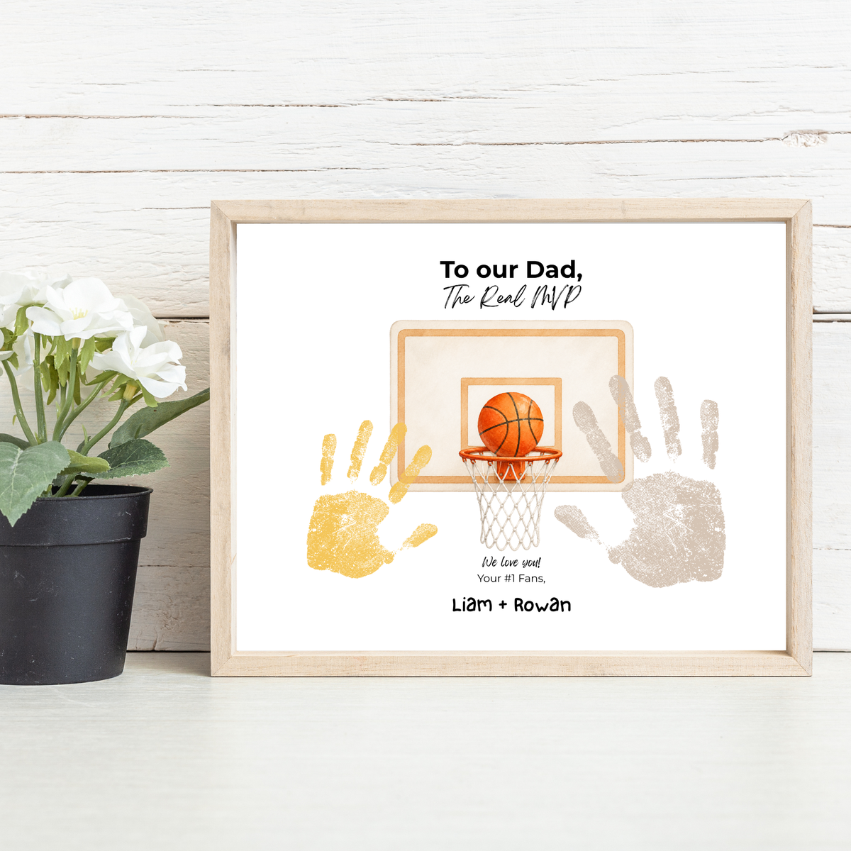 Basketball Handprint Craft for Dad, To Our Dad The Real MVP Printable, Father’s Day Basketball Keepsake from Kids, Sports Dad Gift