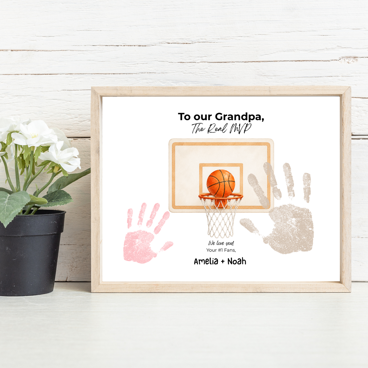 Basketball Handprint Craft for Grandpa, To Our Grandpa The Real MVP Printable, Father’s Day Gift from Grandkids, Sports Grandpa Keepsake