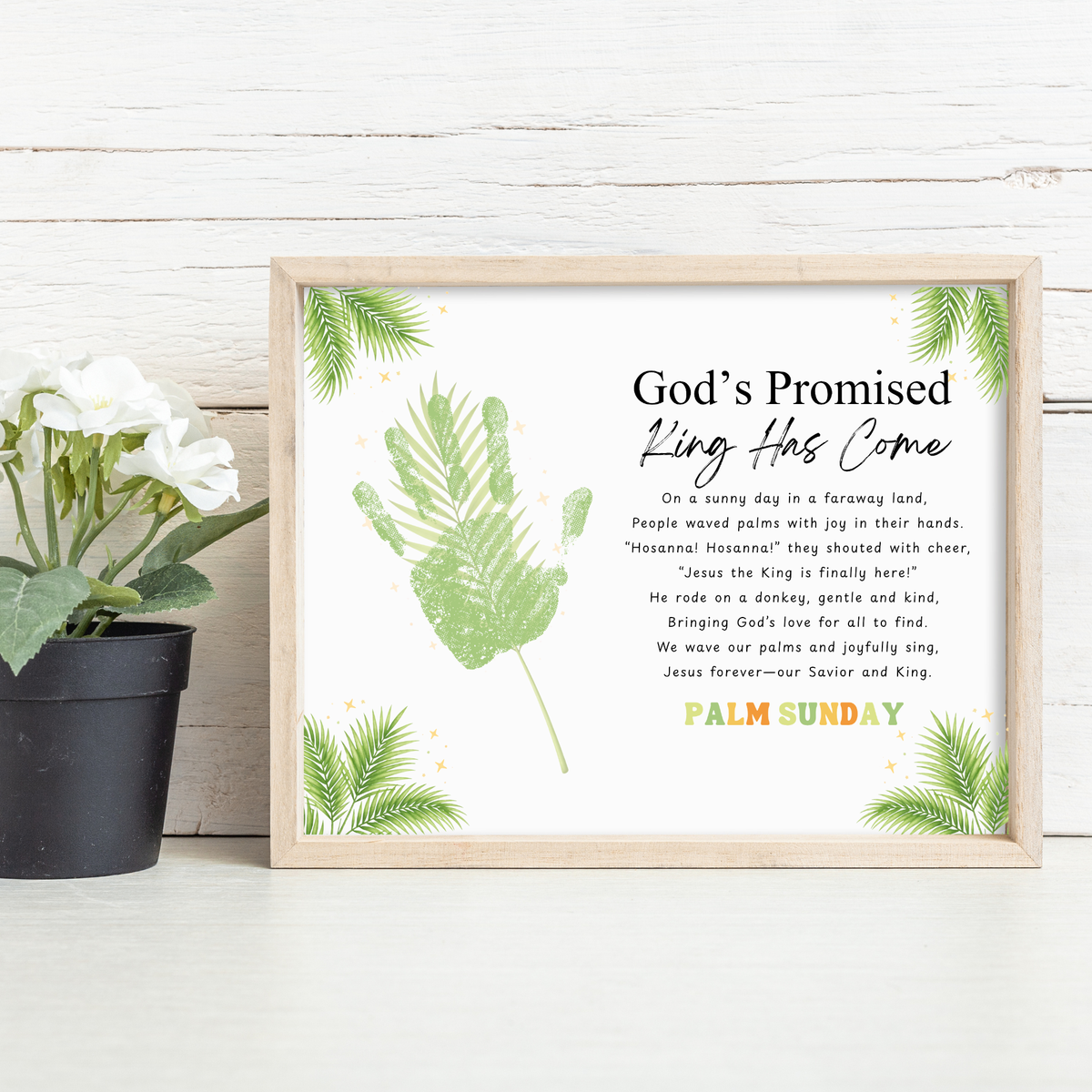 Palm Sunday Poem Handprint Craft Printable | “God’s Promised King Has Come” Christian Kids Activity | Easter Faith-Based Keepsake PDF
