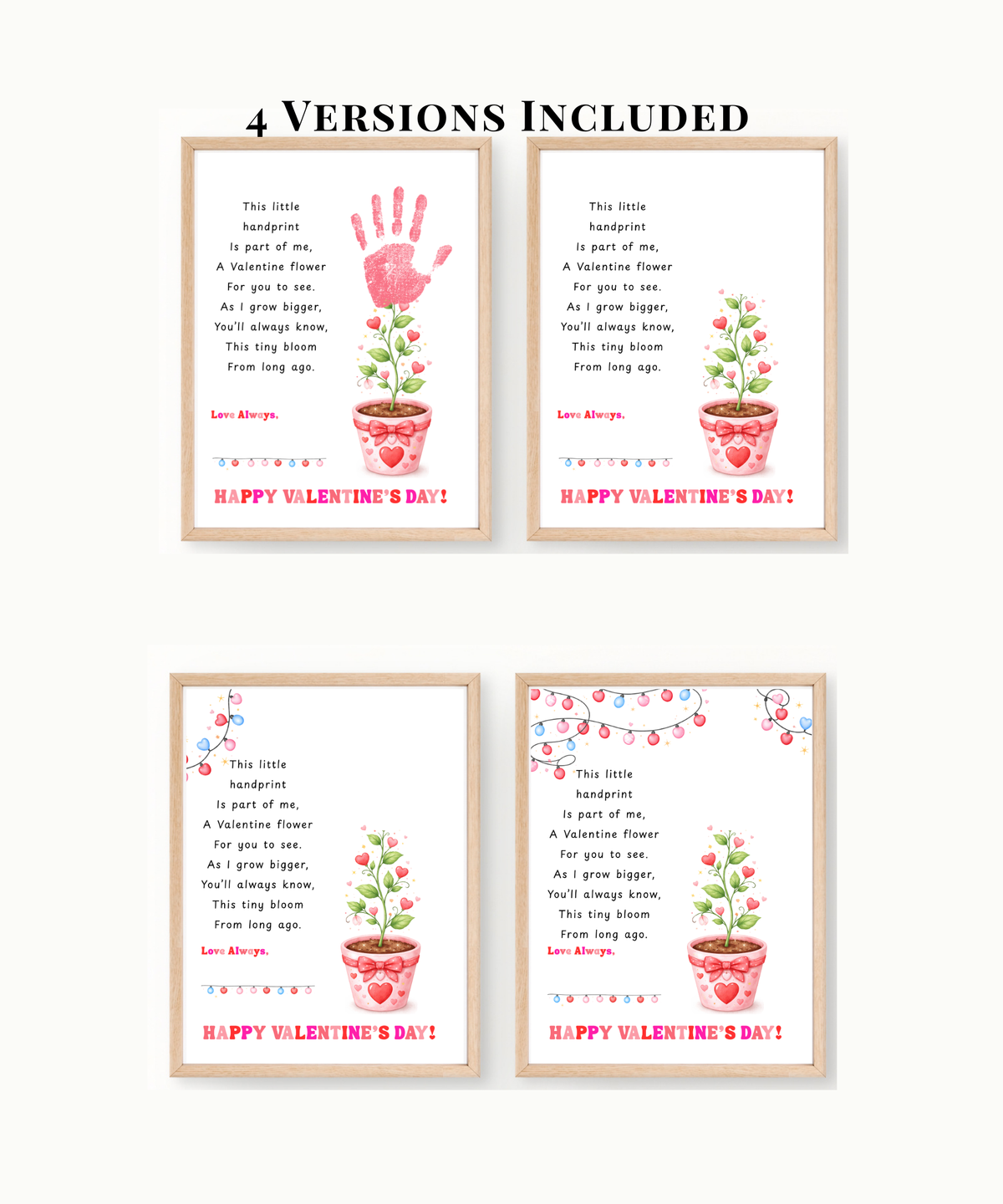Valentine’s Day Handprint Craft Printable for Kids | Keepsake Art | Valentine Flower Design