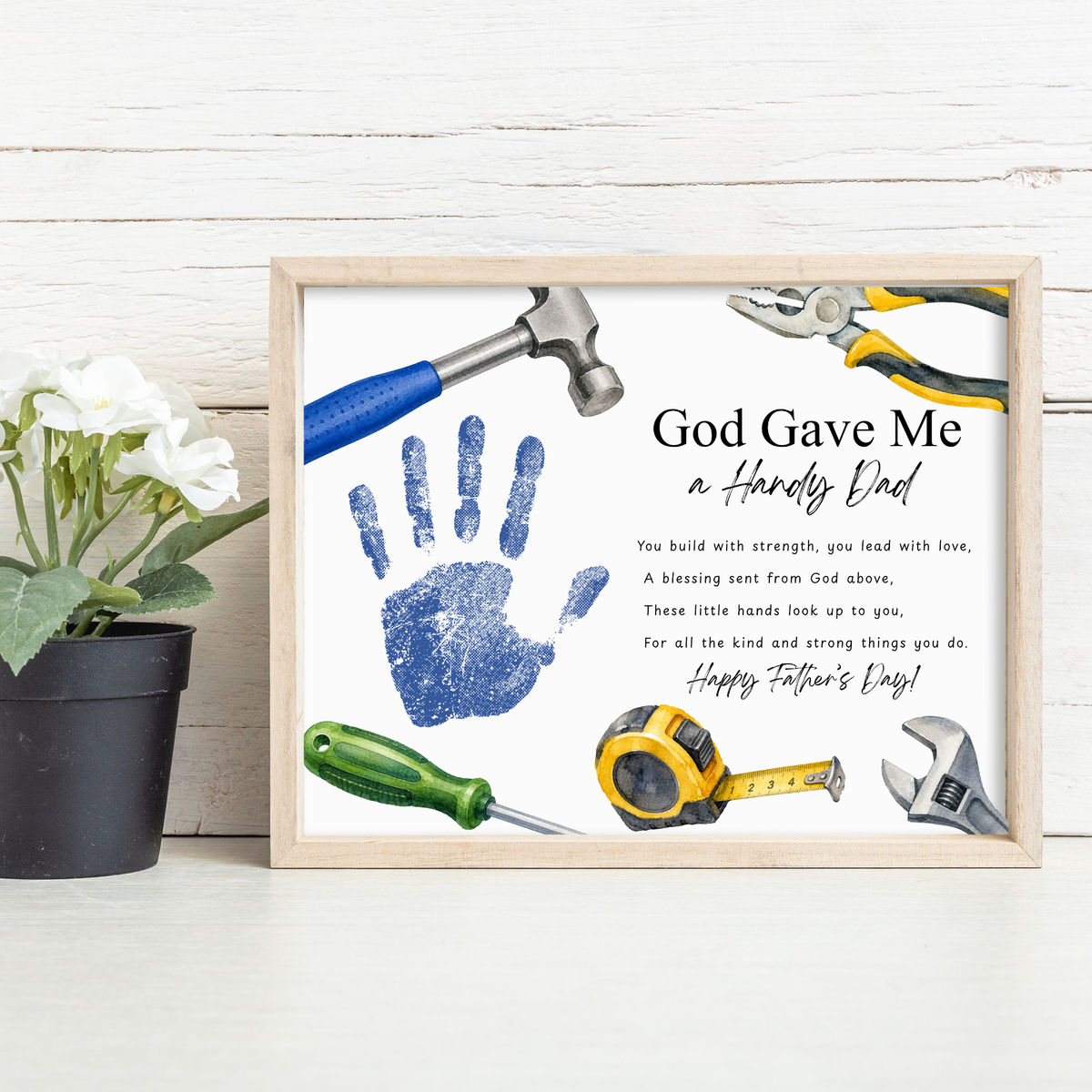 Christian Father’s Day Handprint Craft Printable, God Gave Me a Handy Dad, Tool Theme Father’s Day Keepsake, Faith Based Dad Gift