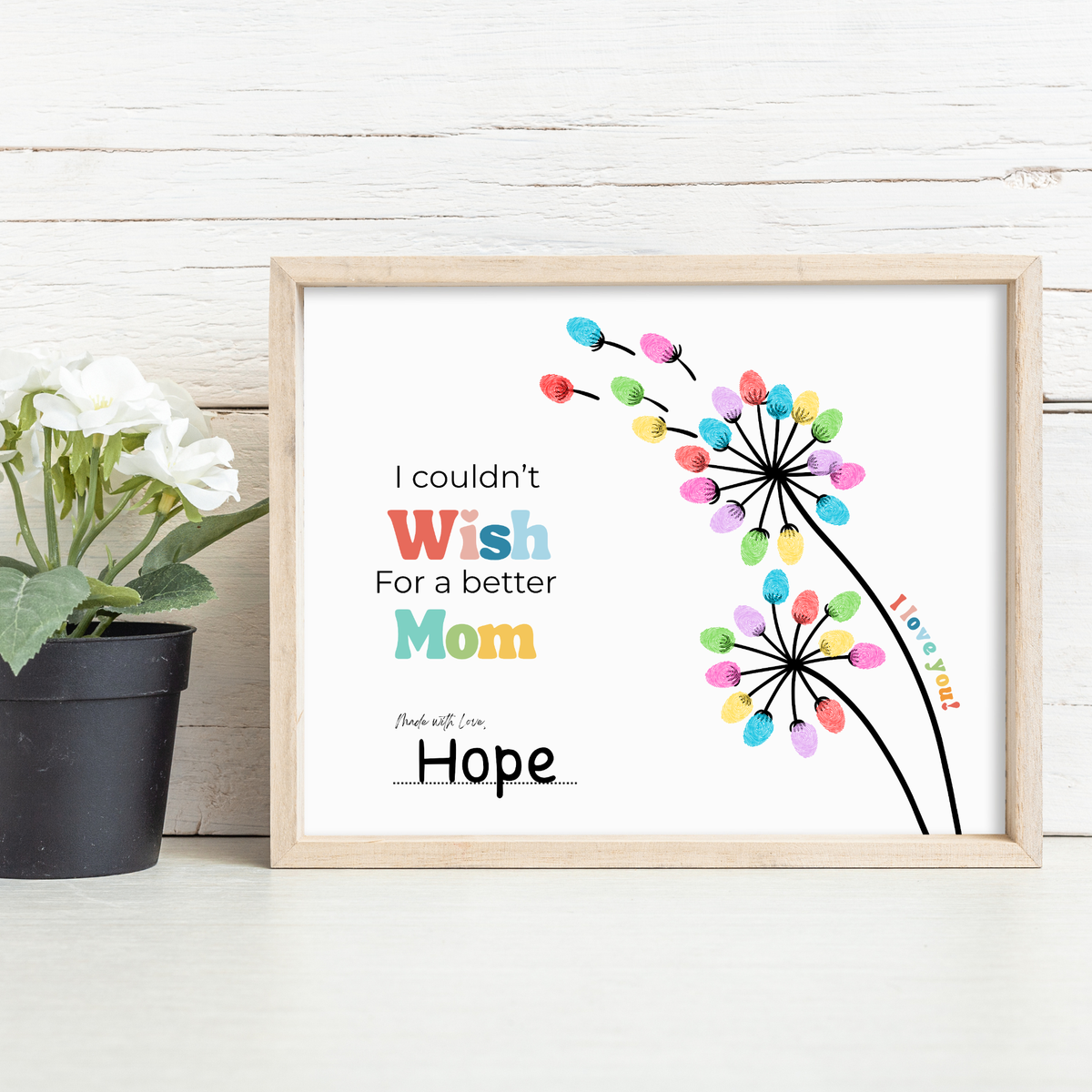 Mother’s Day Fingerprint Craft Printable | I Couldn’t Wish for a Better Mom | Dandelion Keepsake Gift from Kids | Preschool DIY Printable