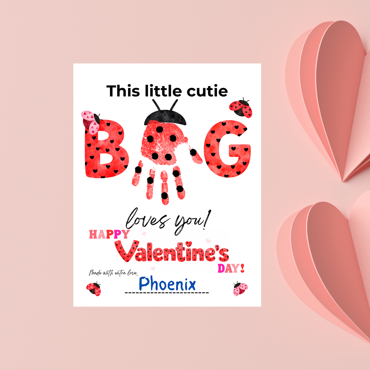 Valentine’s Day Handprint Craft Printable for Kids | Ladybug Valentine Keepsake | Valentine Art PDF