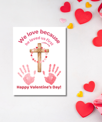 Valentine’s Day Handprint Craft Printable for Kids | Faith-Based Cross Keepsake | 1 John 4:19