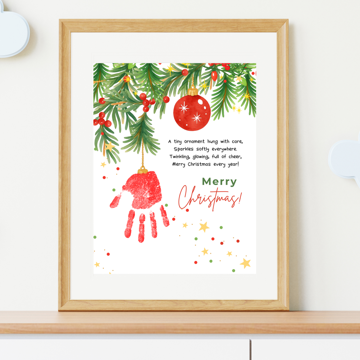 Christmas Ornament Handprint Craft Printable | Merry Christmas Keepsake | Preschool Christmas Handprint Activity | Holiday Classroom Craft