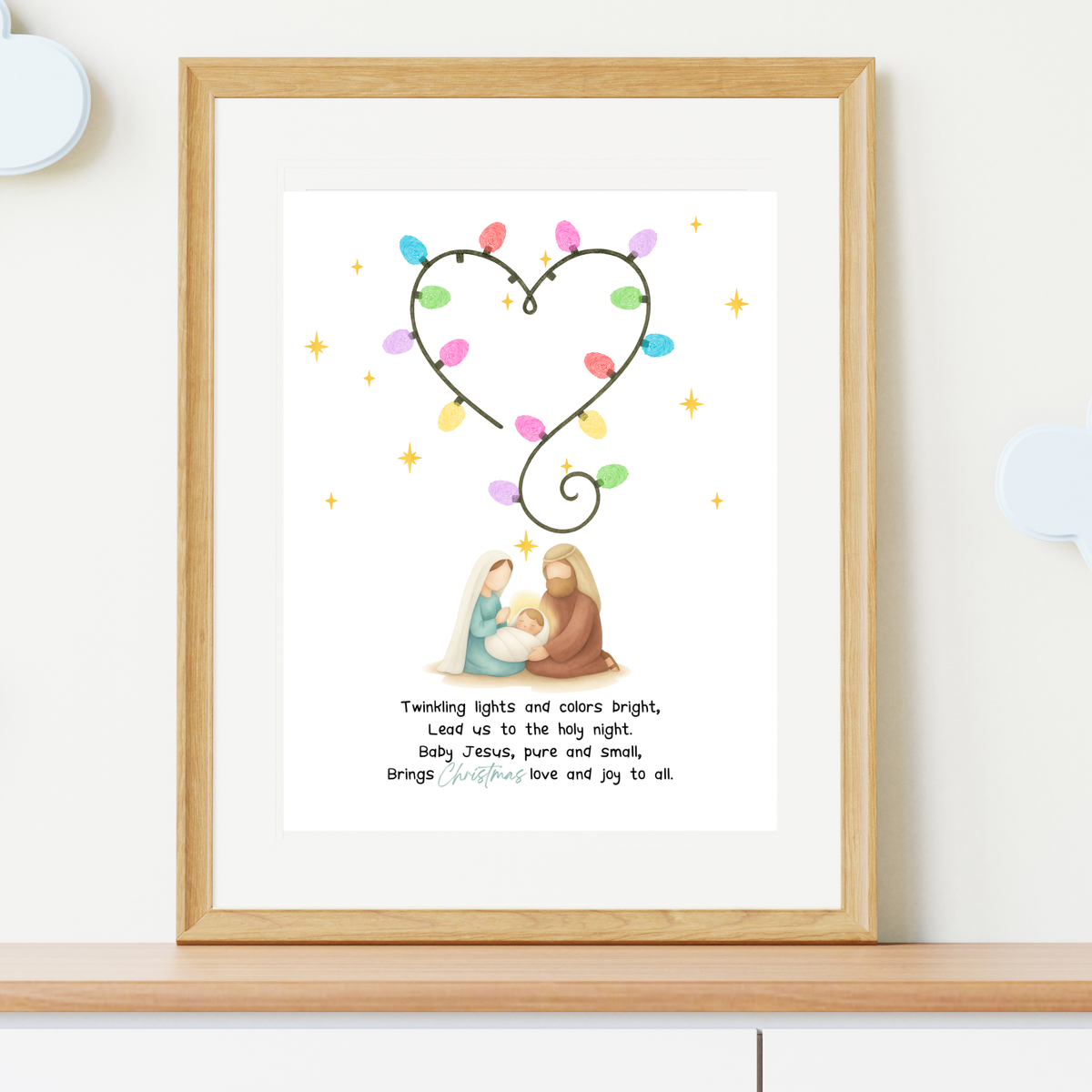 Christian Christmas Fingerprint Lights Craft | Baby Jesus Nativity Printable | Preschool Christmas Keepsake | Sunday School Fingerprint Activity