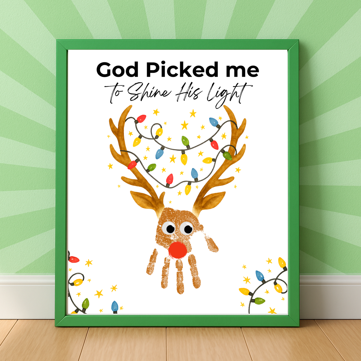 Christian Reindeer Handprint Craft Printable | God Picked Me to Shine His Light | Christmas Handprint Keepsake | Faith Christmas Craft | Sunday School Activity