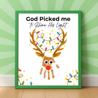 Christian Reindeer Handprint Craft Printable | God Picked Me to Shine His Light | Christmas Handprint Keepsake | Faith Christmas Craft | Sunday School Activity