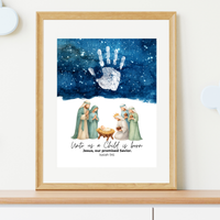 Christian Nativity Handprint Craft Printable | Starry Night Nativity Keepsake | Unto Us a Child Is Born Christmas Craft | Isaiah 9:6 Activity