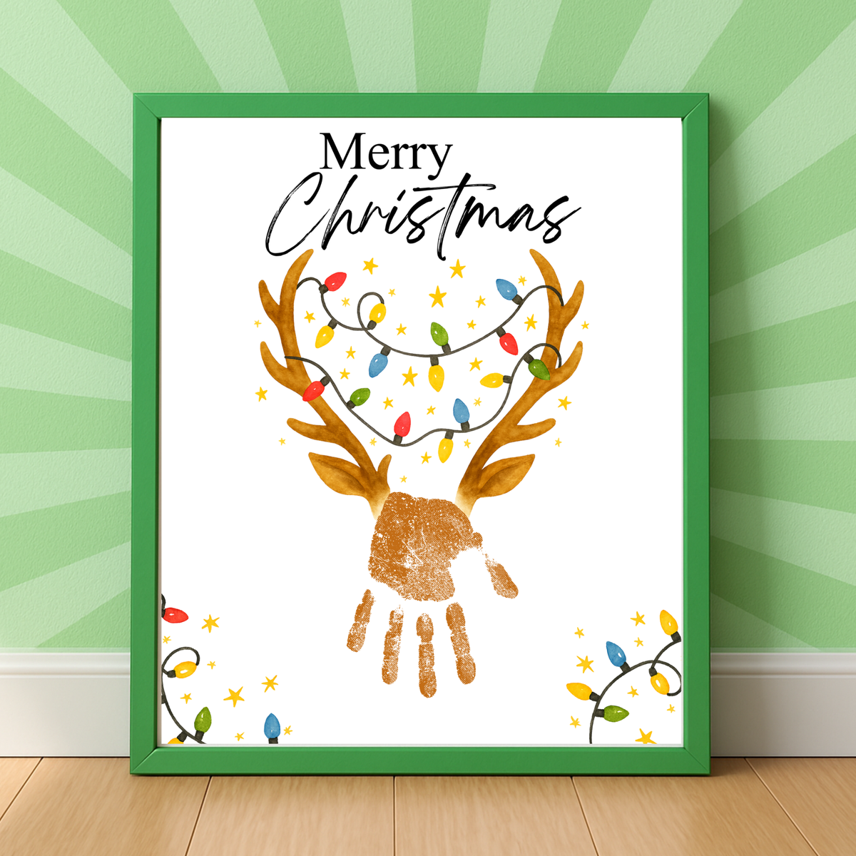 Merry Christmas Reindeer Handprint Craft Printable | Reindeer Keepsake | Christmas Handprint Activity | Preschool Christmas Craft | Holiday Handprint Art