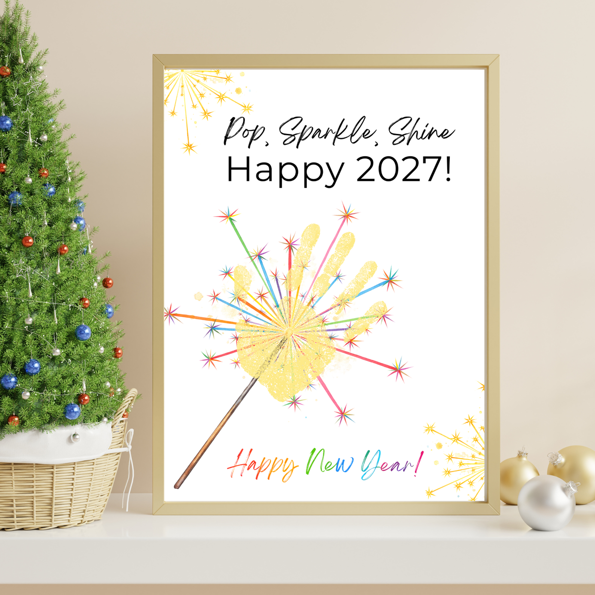 Pop, Sparkle, Shine Happy 2027 Handprint Craft Printable | New Year's Eve Handprint Keepsake | Preschool New Year Activity | 2027 Kids Craft