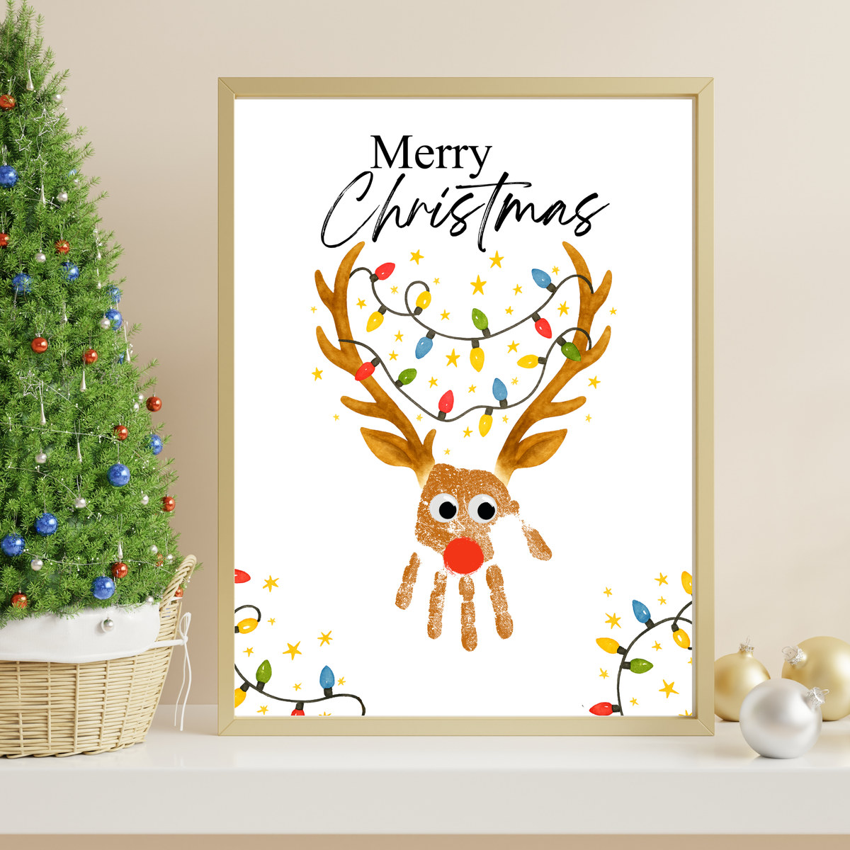 Merry Christmas Reindeer Handprint Craft Printable | Reindeer Keepsake | Christmas Handprint Activity | Preschool Christmas Craft | Holiday Handprint Art