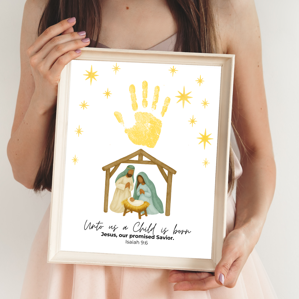 Diverse Nativity Handprint Craft Printable | Inclusive Christian Christmas Keepsake | Unto Us a Child Is Born Handprint Activity | Isaiah 9:6 Craft