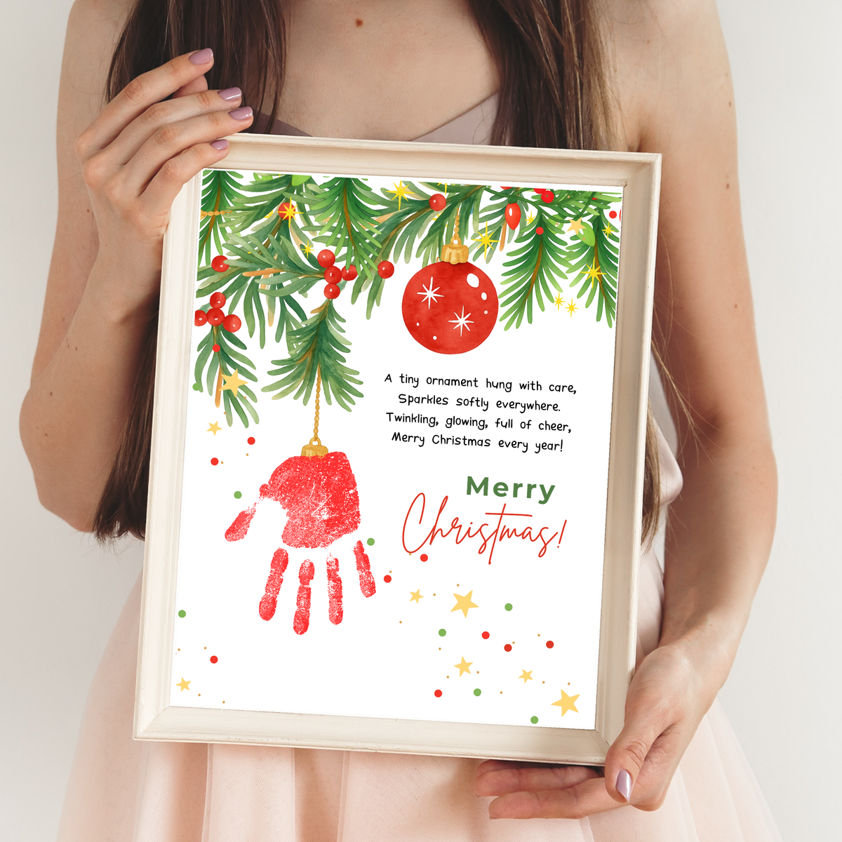 Christmas Ornament Handprint Craft Printable | Merry Christmas Keepsake | Preschool Christmas Handprint Activity | Holiday Classroom Craft