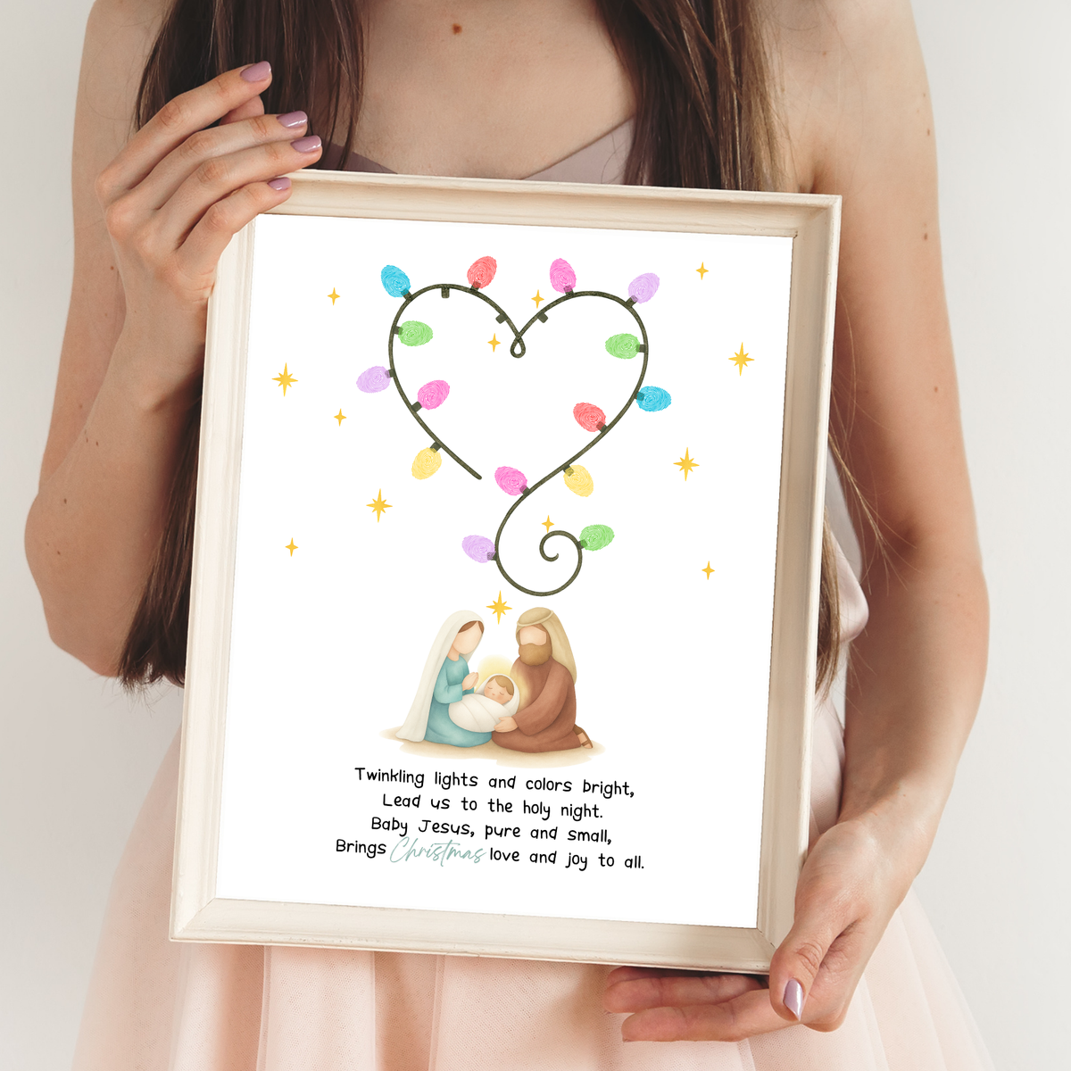 Christian Christmas Fingerprint Lights Craft | Baby Jesus Nativity Printable | Preschool Christmas Keepsake | Sunday School Fingerprint Activity