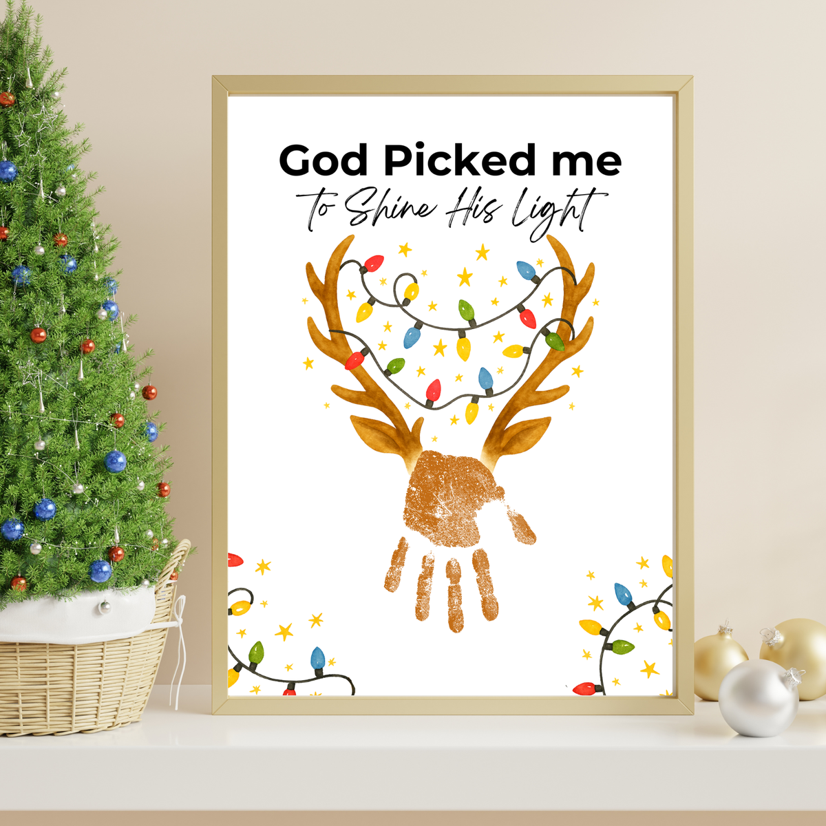 Christian Reindeer Handprint Craft Printable | God Picked Me to Shine His Light | Christmas Handprint Keepsake | Faith Christmas Craft | Sunday School Activity