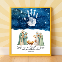 Christian Nativity Handprint Craft Printable | Starry Night Nativity Keepsake | Unto Us a Child Is Born Christmas Craft | Isaiah 9:6 Activity