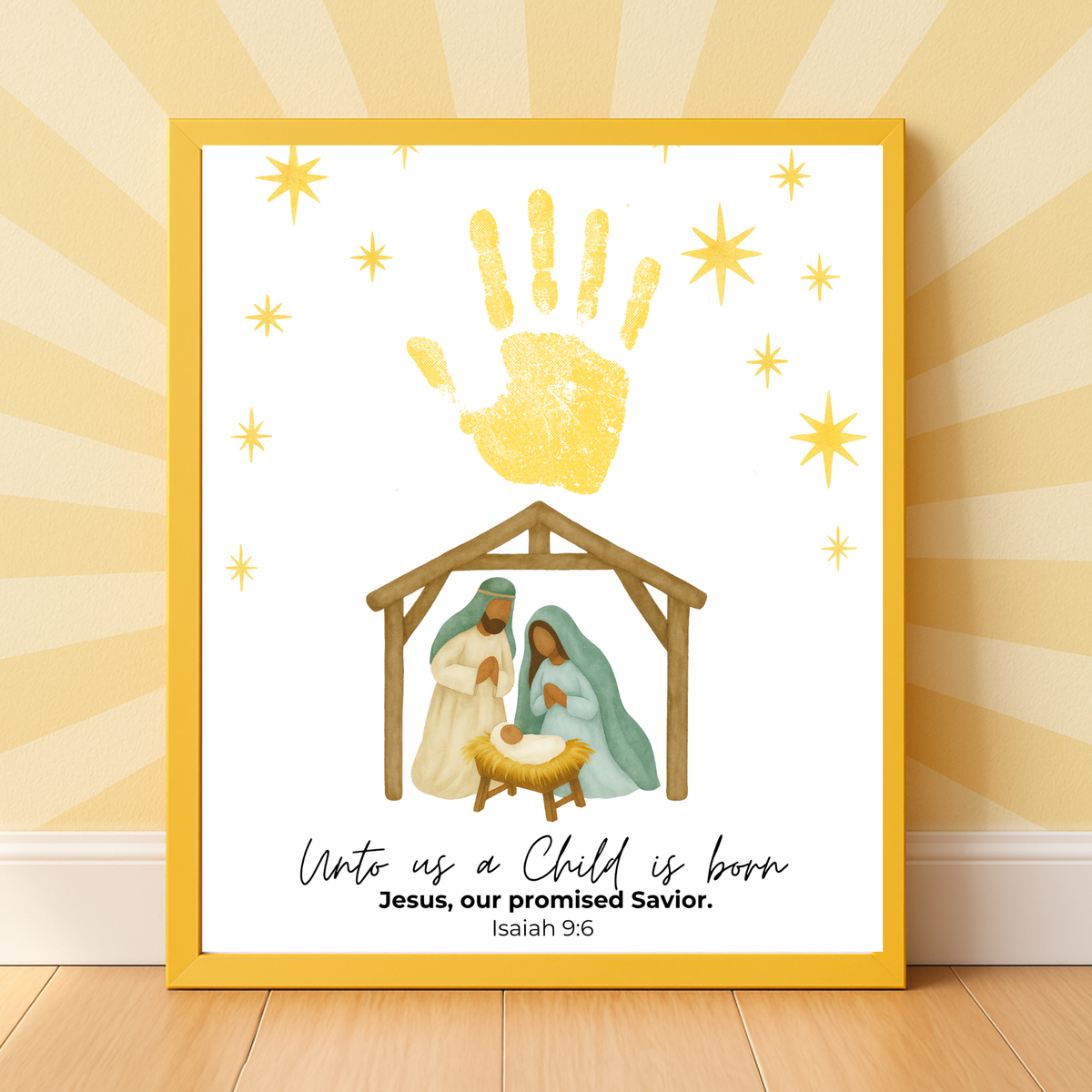 Diverse Nativity Handprint Craft Printable | Inclusive Christian Christmas Keepsake | Unto Us a Child Is Born Handprint Activity | Isaiah 9:6 Craft