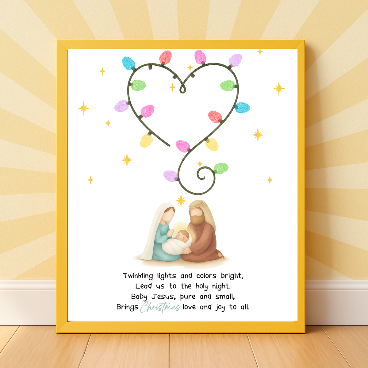 Christian Christmas Fingerprint Lights Craft | Baby Jesus Nativity Printable | Preschool Christmas Keepsake | Sunday School Fingerprint Activity