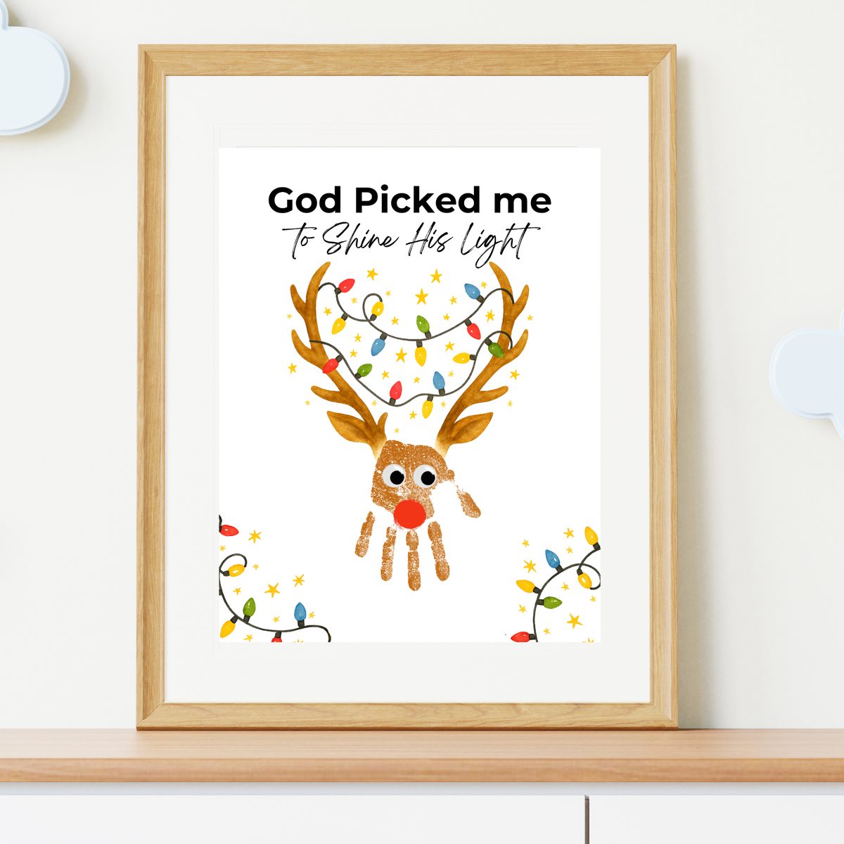 Christian Reindeer Handprint Craft Printable | God Picked Me to Shine His Light | Christmas Handprint Keepsake | Faith Christmas Craft | Sunday School Activity