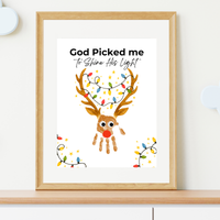 Christian Reindeer Handprint Craft Printable | God Picked Me to Shine His Light | Christmas Handprint Keepsake | Faith Christmas Craft | Sunday School Activity