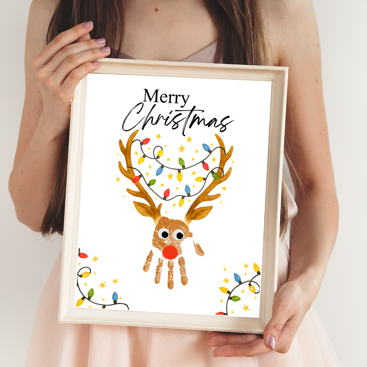 Merry Christmas Reindeer Handprint Craft Printable | Reindeer Keepsake | Christmas Handprint Activity | Preschool Christmas Craft | Holiday Handprint Art