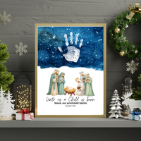 Christian Nativity Handprint Craft Printable | Starry Night Nativity Keepsake | Unto Us a Child Is Born Christmas Craft | Isaiah 9:6 Activity