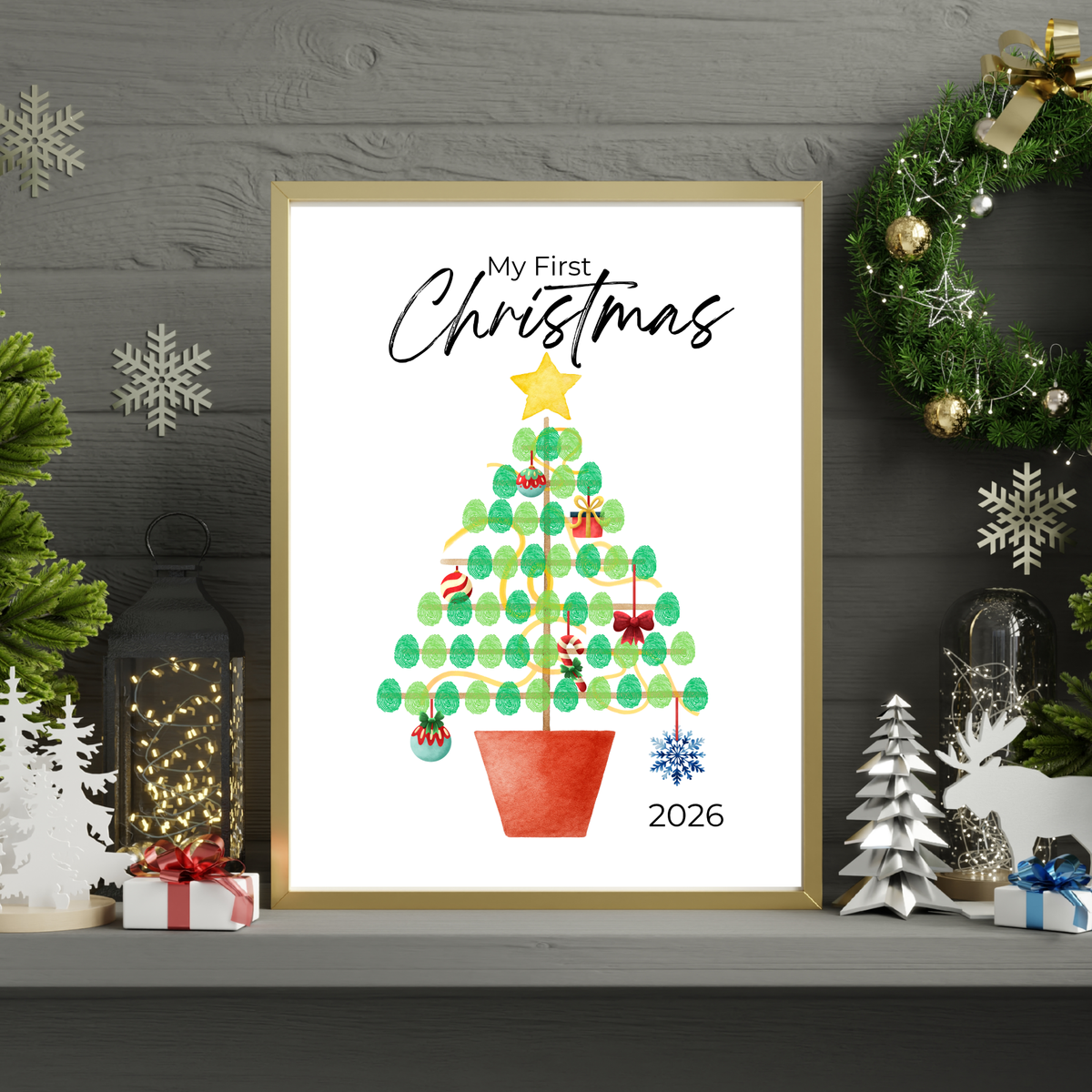 My First Christmas Fingerprint Tree Craft Printable | Baby's First Christmas Keepsake | Christmas Finger Painting Activity | Preschool Holiday Craft