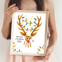 My First Christmas Reindeer Handprint Craft Printable | Baby's First Christmas Keepsake | Christmas Handprint Art | Reindeer Christmas Craft | Holiday Activity