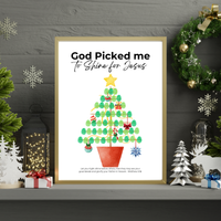 God Picked Me to Shine for Jesus Fingerprint Christmas Tree Craft Printable | Christian Christmas Fingerprint Activity | Faith-Based Kids Christmas Keepsake