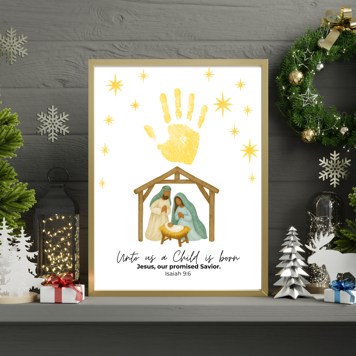 Diverse Nativity Handprint Craft Printable | Inclusive Christian Christmas Keepsake | Unto Us a Child Is Born Handprint Activity | Isaiah 9:6 Craft