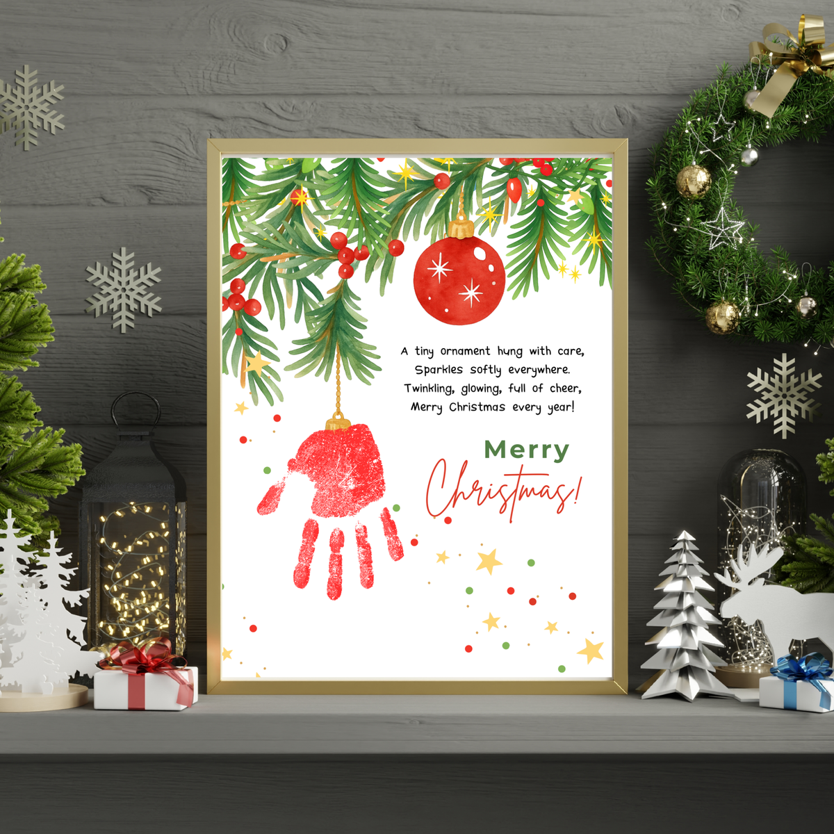 Christmas Ornament Handprint Craft Printable | Merry Christmas Keepsake | Preschool Christmas Handprint Activity | Holiday Classroom Craft