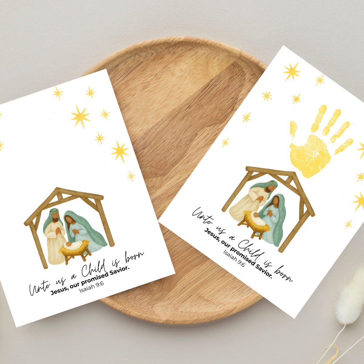 Diverse Nativity Handprint Craft Printable | Inclusive Christian Christmas Keepsake | Unto Us a Child Is Born Handprint Activity | Isaiah 9:6 Craft