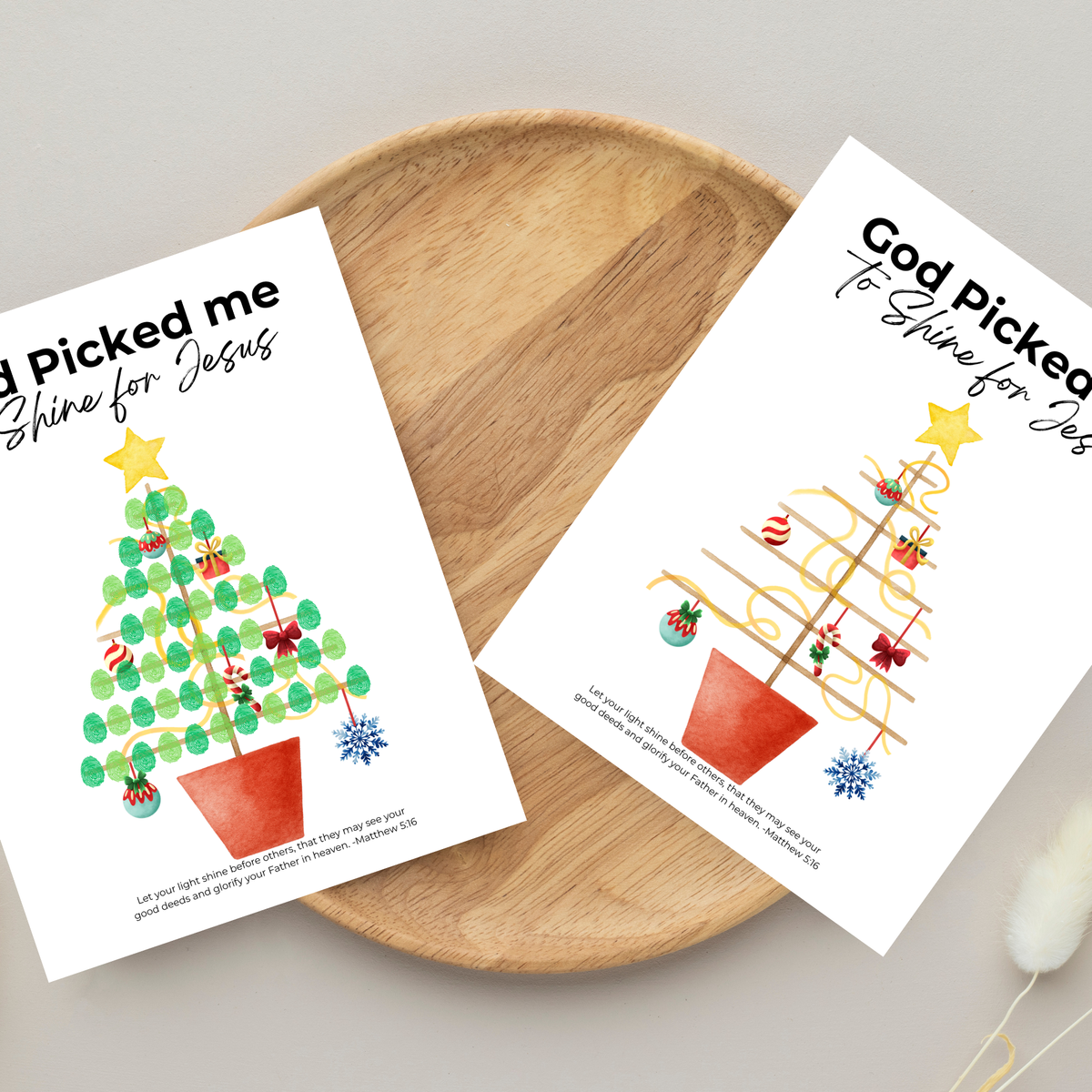 God Picked Me to Shine for Jesus Fingerprint Christmas Tree Craft Printable | Christian Christmas Fingerprint Activity | Faith-Based Kids Christmas Keepsake