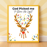 Christian Reindeer Handprint Craft Printable | God Picked Me to Shine His Light | Christmas Handprint Keepsake | Faith Christmas Craft | Sunday School Activity