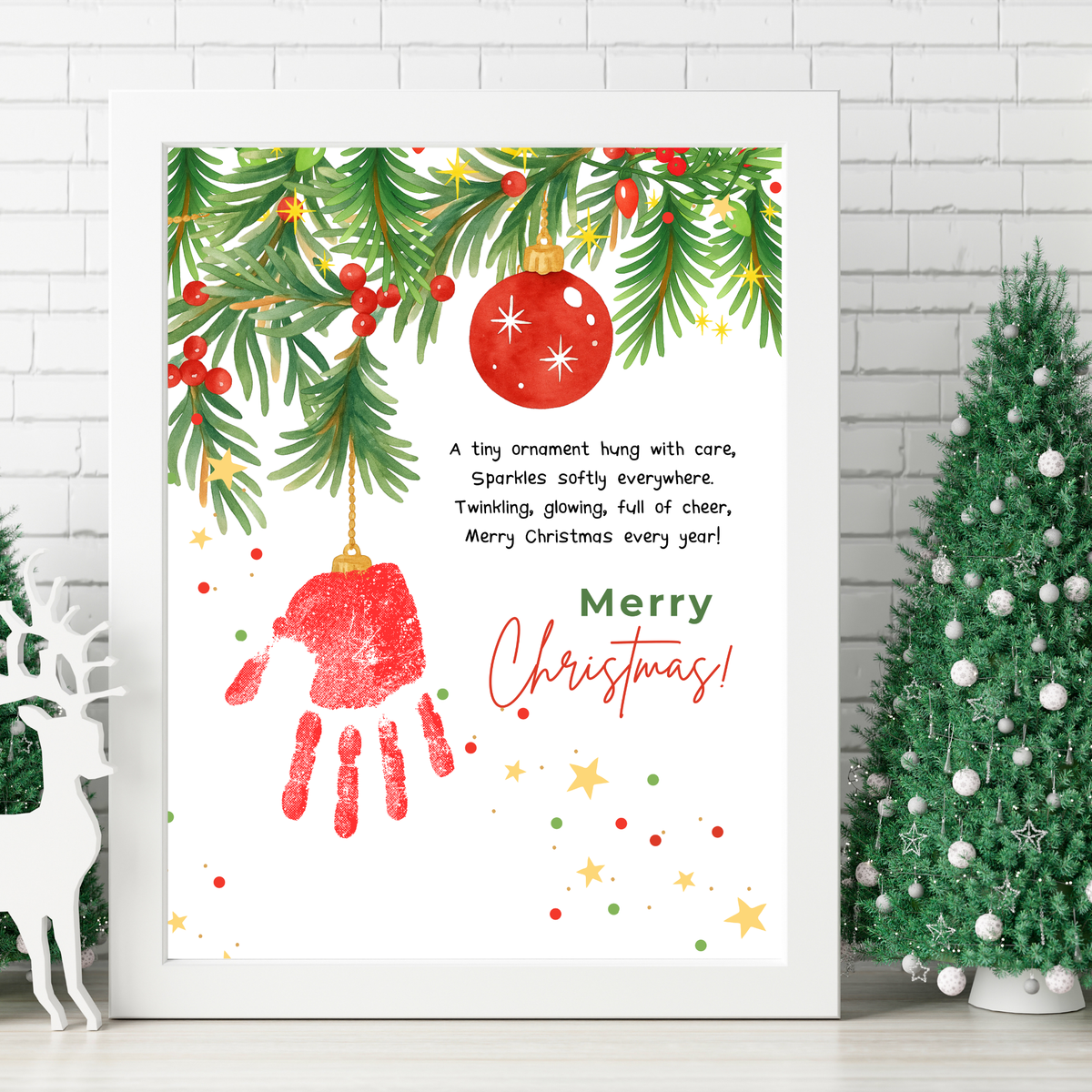 Christmas Ornament Handprint Craft Printable | Merry Christmas Keepsake | Preschool Christmas Handprint Activity | Holiday Classroom Craft