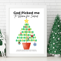 God Picked Me to Shine for Jesus Fingerprint Christmas Tree Craft Printable | Christian Christmas Fingerprint Activity | Faith-Based Kids Christmas Keepsake