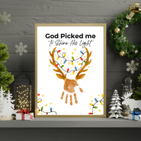 Christian Reindeer Handprint Craft Printable | God Picked Me to Shine His Light | Christmas Handprint Keepsake | Faith Christmas Craft | Sunday School Activity