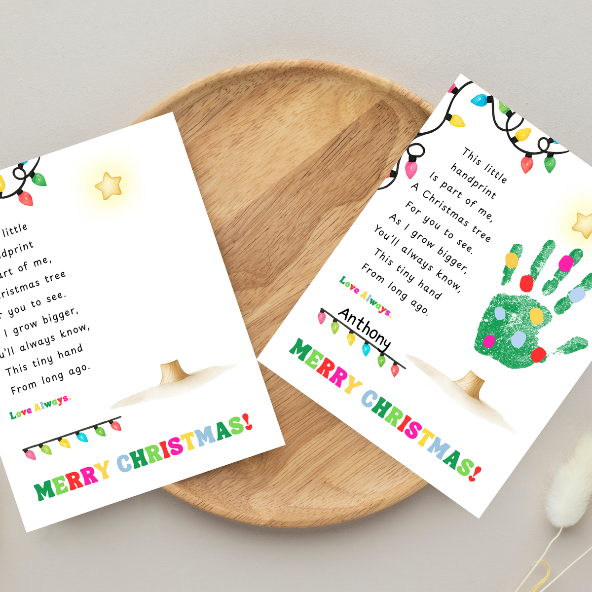 Christmas Tree Poem Handprint Craft Printable | Christmas Lights Handprint Keepsake | Preschool Christmas Activity | Kids Holiday Craft
