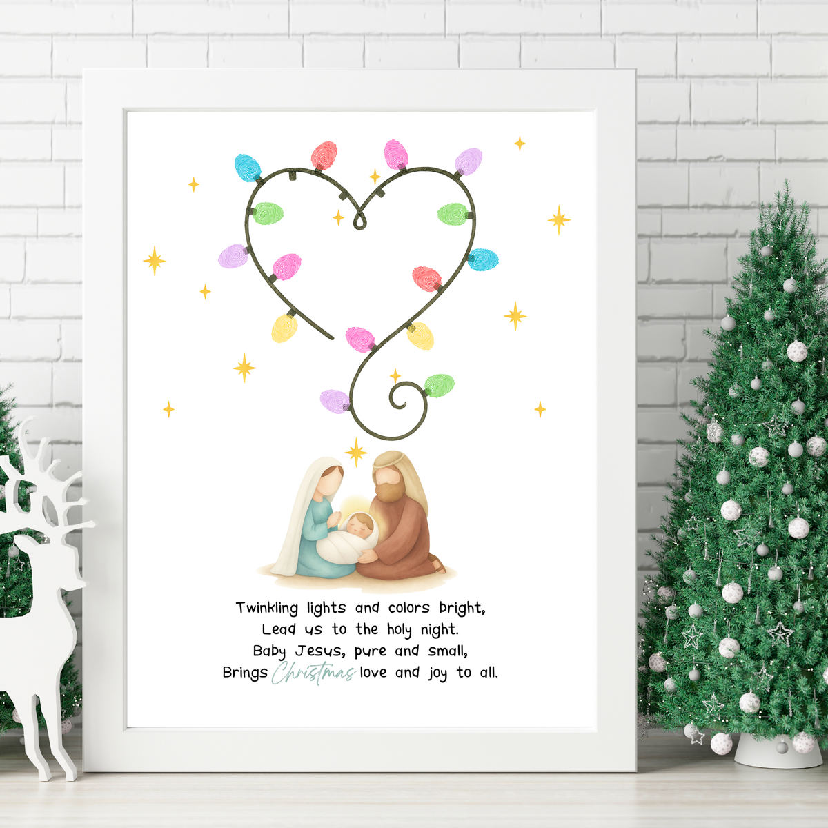 Christian Christmas Fingerprint Lights Craft | Baby Jesus Nativity Printable | Preschool Christmas Keepsake | Sunday School Fingerprint Activity