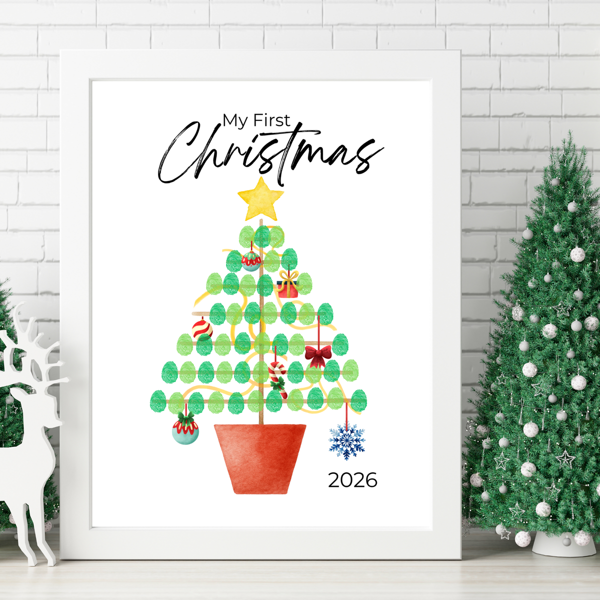 My First Christmas Fingerprint Tree Craft Printable | Baby's First Christmas Keepsake | Christmas Finger Painting Activity | Preschool Holiday Craft