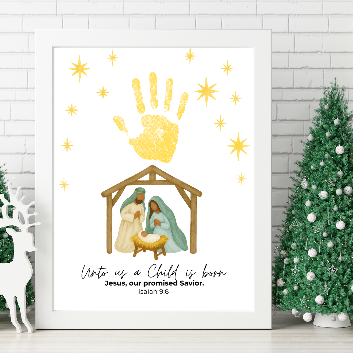 Diverse Nativity Handprint Craft Printable | Inclusive Christian Christmas Keepsake | Unto Us a Child Is Born Handprint Activity | Isaiah 9:6 Craft