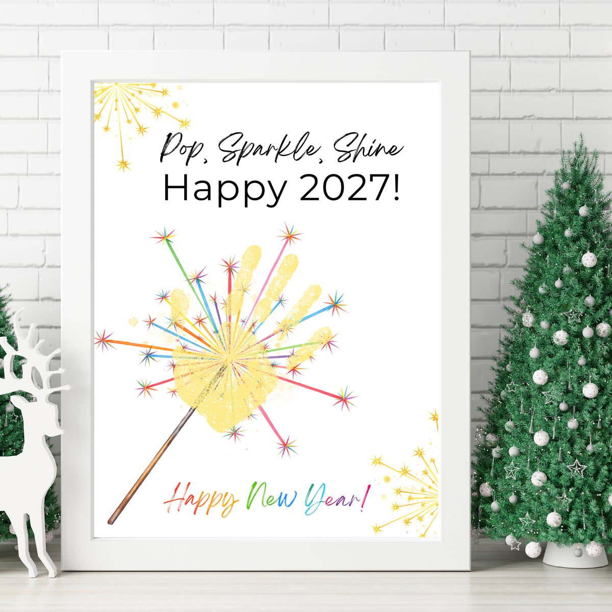 Pop, Sparkle, Shine Happy 2027 Handprint Craft Printable | New Year's Eve Handprint Keepsake | Preschool New Year Activity | 2027 Kids Craft