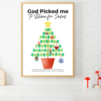God Picked Me to Shine for Jesus Fingerprint Christmas Tree Craft Printable | Christian Christmas Fingerprint Activity | Faith-Based Kids Christmas Keepsake